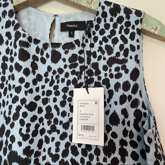 NWT Theory Straight Shell Top Slate Blue Multi Print Silk - Picture 5 of 5